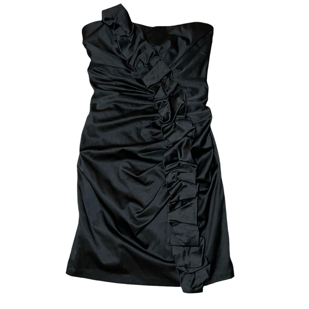 Gunne Sax Jessica McClintock vintage strapless black ruffle mini dress